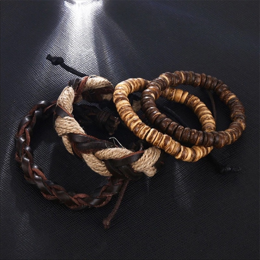 🏆Set of 5 Boho Leather and Beaded Bracelet Set - Picture 4 of 5